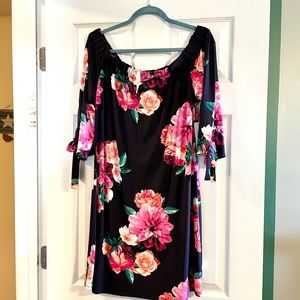 NWT Eliza J Black Floral Off the Shoulder Dress Size 8
